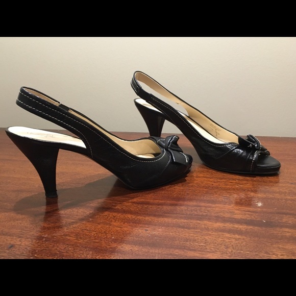 Designer Black Peep Toed Sling Back Heels Size 11 - Picture 4 of 4